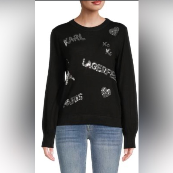 Karl Lagerfeld Paris NWT Black Sequin Logo Sweater 🖤 - Picture 2 of 4